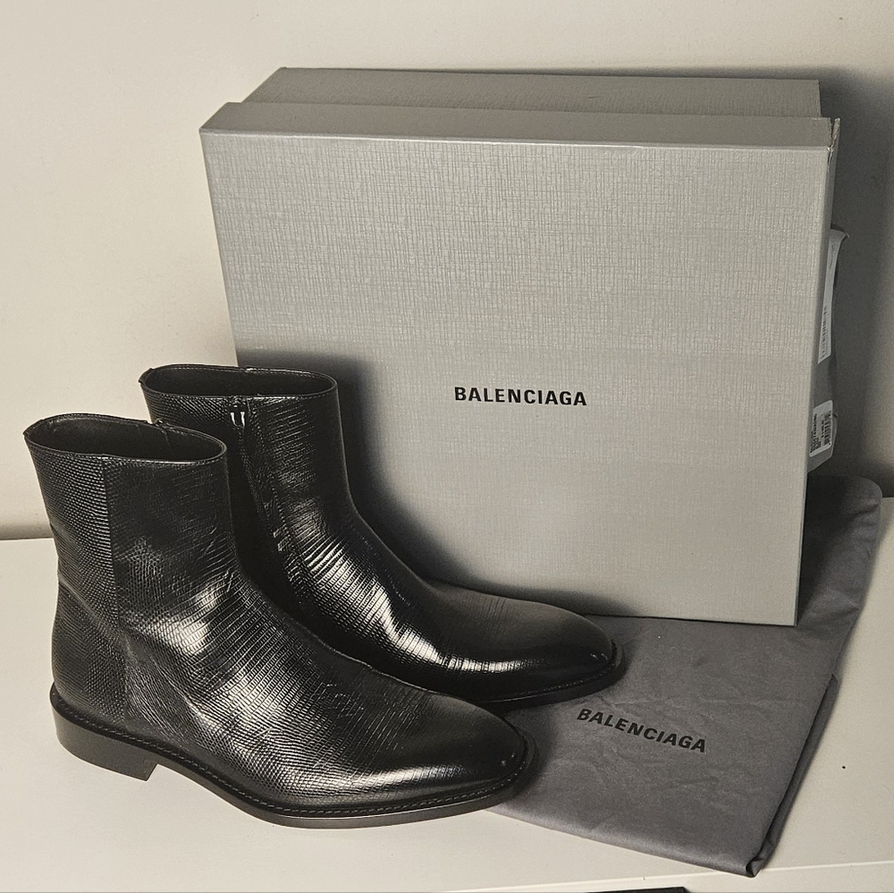 Mens Balenciaga Chrystal Bootie L20 Lizard Effect Black Calfskin Designer Shoes